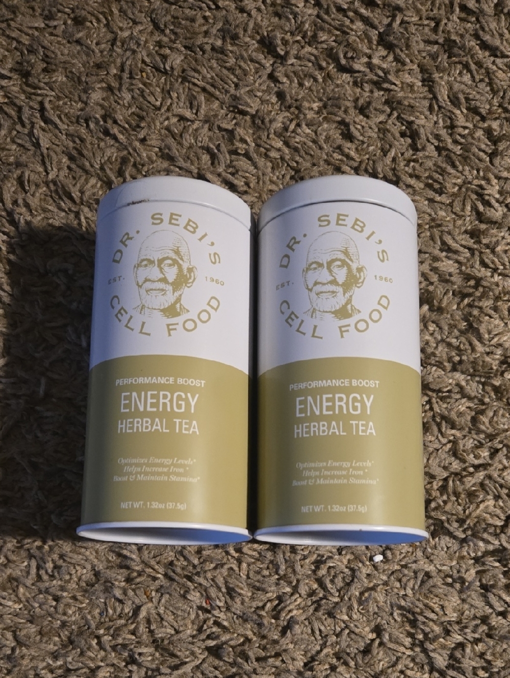 "Empty" Dr. Sebi's Energy Herbal Tea - Olive & White Canisters (2)